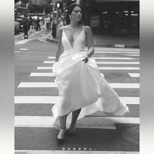 Jenny Yoo Tamson Satin Plunge Cutout A-Line Wedding Gown